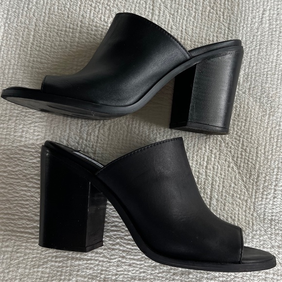 Steve Madden Krizia used black leather mule chunky block heel sandal size 11 - Picture 4 of 15